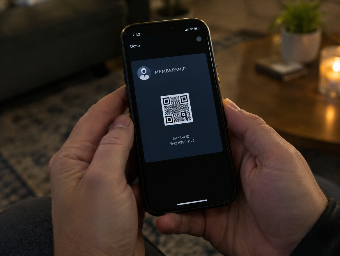 Parent holding a membership pass on their phone