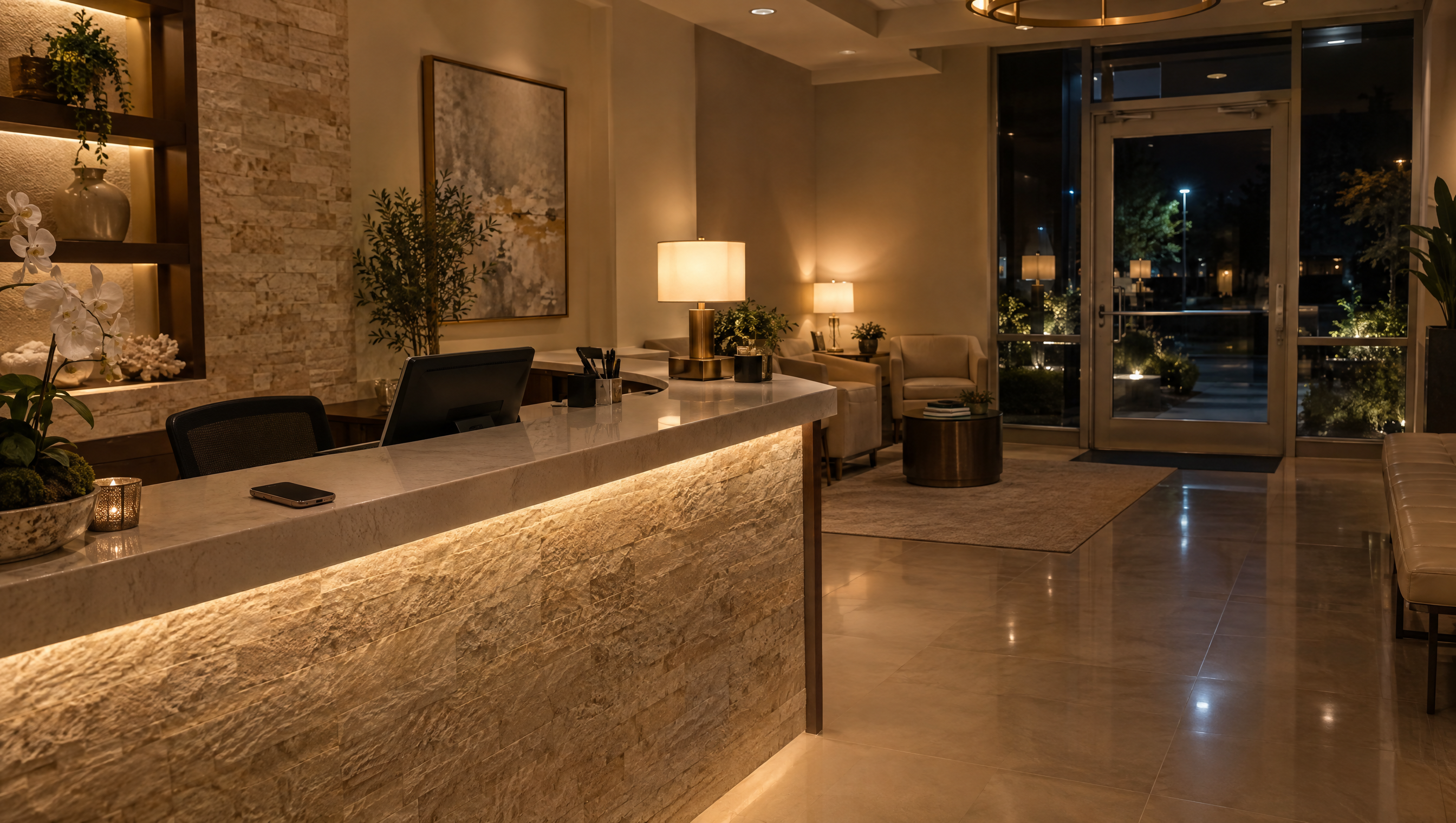 Empty medical spa reception after close