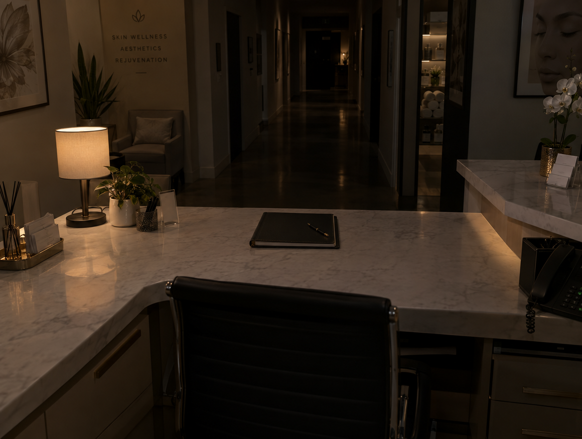 Empty front desk at night