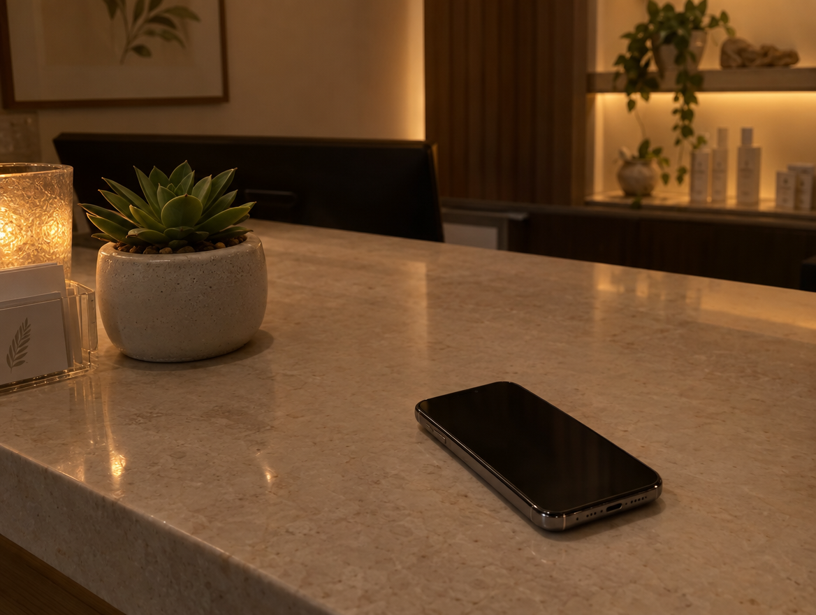 Phone on an empty desk after close