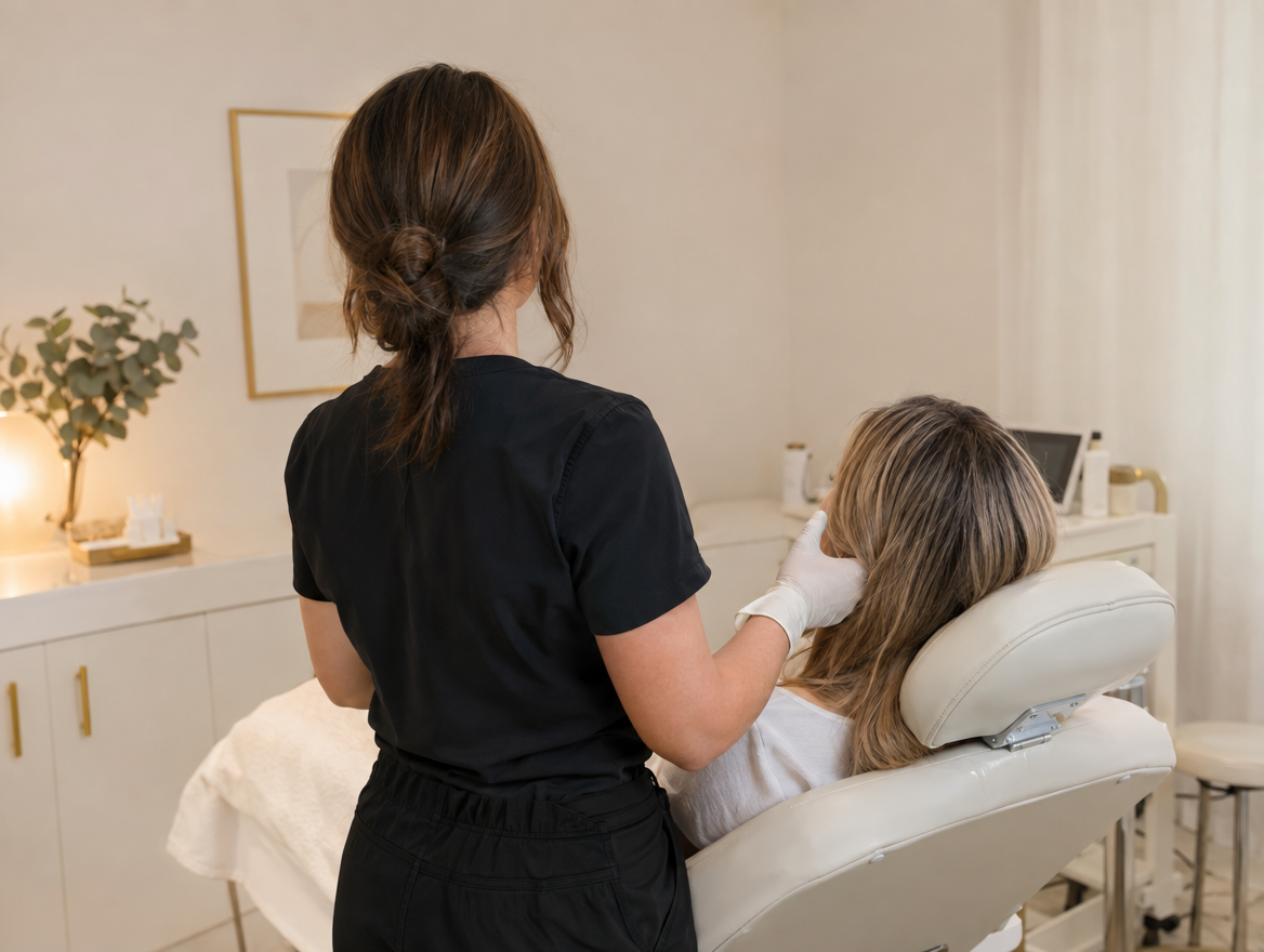 Injector with a patient during a treatment block