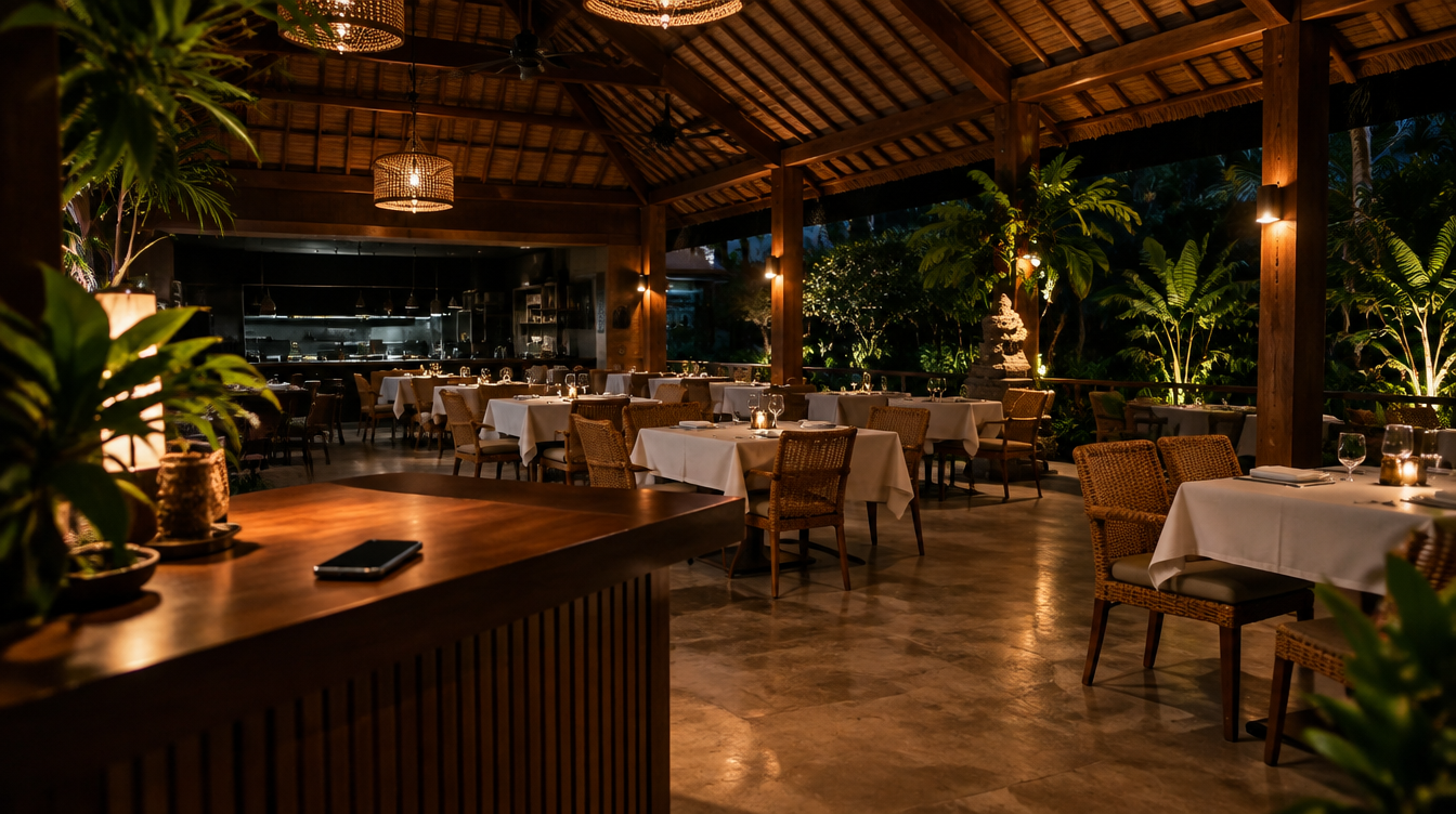 Ruang makan restoran yang kosong setelah tutup