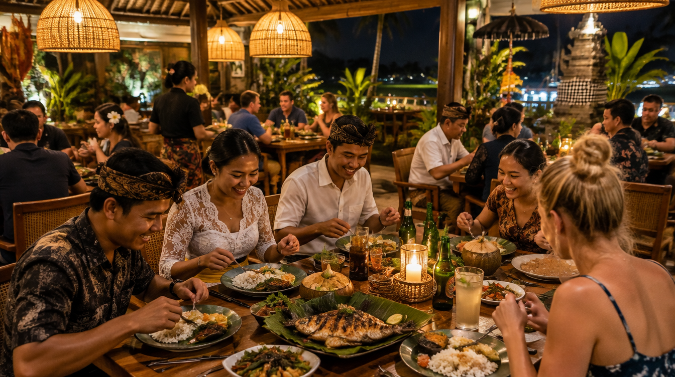 Guests dining in an Indonesian restaurant